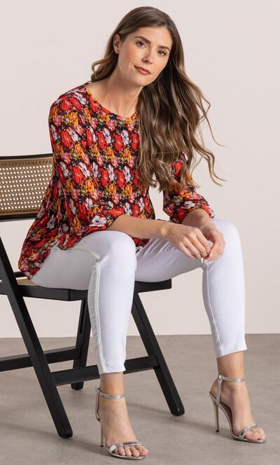 Floral Print Pleated Top