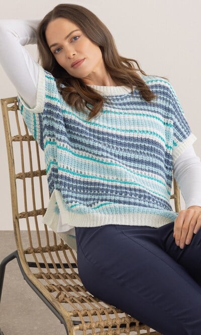 Striped Tape Yarn Short Sleeve Jumper