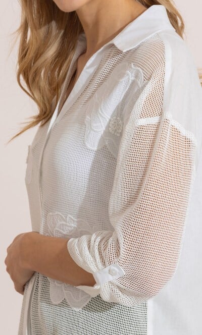 Floral Applique Mesh Shirt