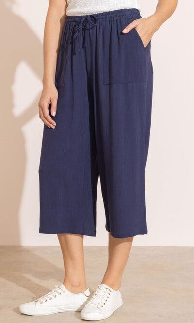 Wide Leg Linen Blend Cropped Trousers