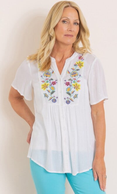 Anna Rose Embroidered And Shimmer Stripe Blouse