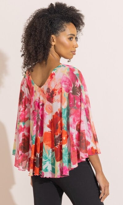 Watercolour Floral Print Mesh Cape Top
