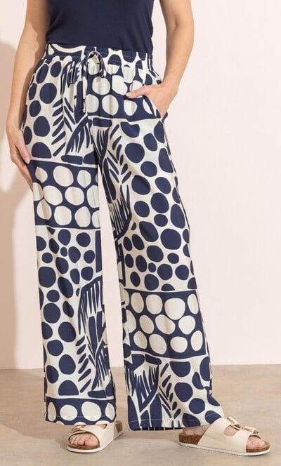 Anna Rose Spot Printed Wide Leg Pull On Trousers