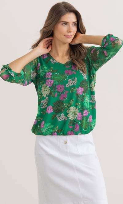 Garden Print Mesh Top