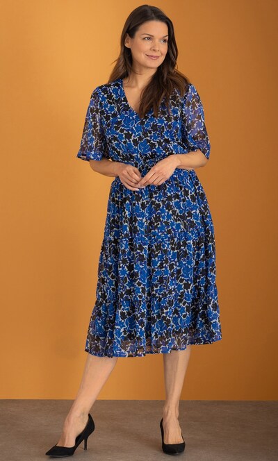 Floral Printed V Neck Smocked Waist Dress