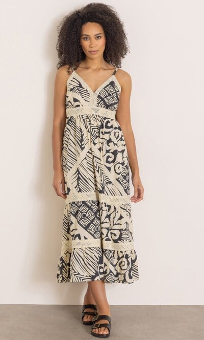Printed Strappy Cotton Midaxi Dress
