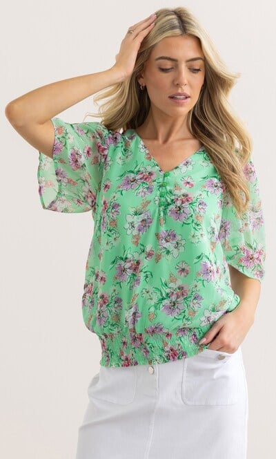 Floral Print Smocked Hem Top