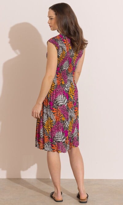 Leaf and Animal Printed Pleated Dress