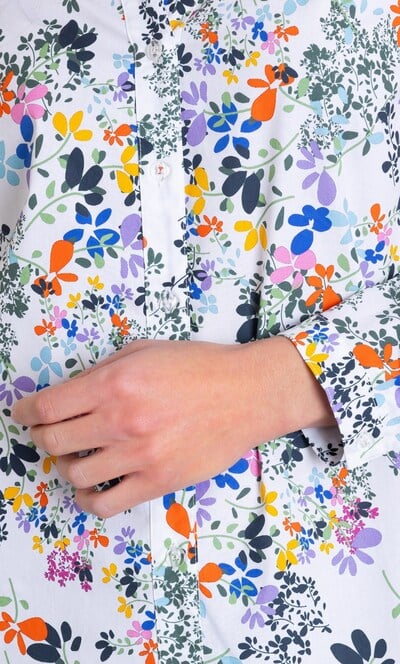 Garden Print Cotton Stretch Blouse