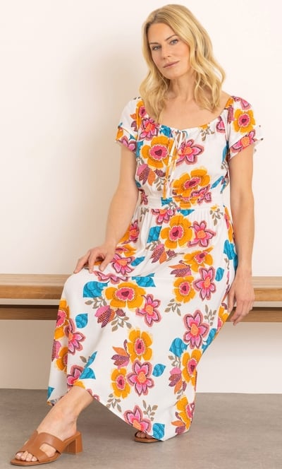 Floral Printed Bardot Midaxi Dress