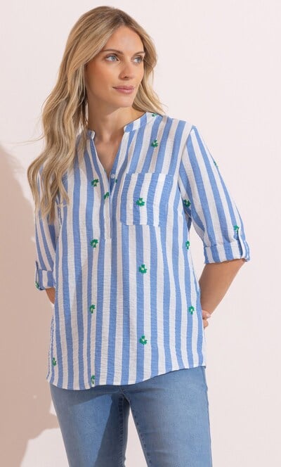 Floral Embroidered Striped Shirt