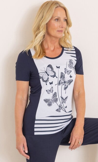 Anna Rose Embellished Butterfly Print Top