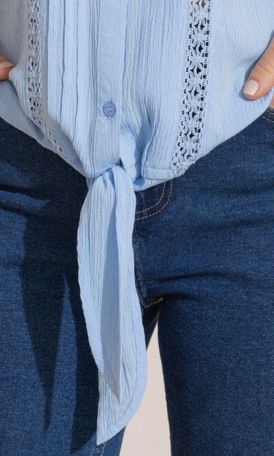 Lace Trim Tie Front Blouse