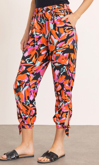 Printed Tie Hem Crop Trousers