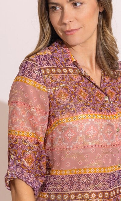Foil Printed Sheer Blouse
