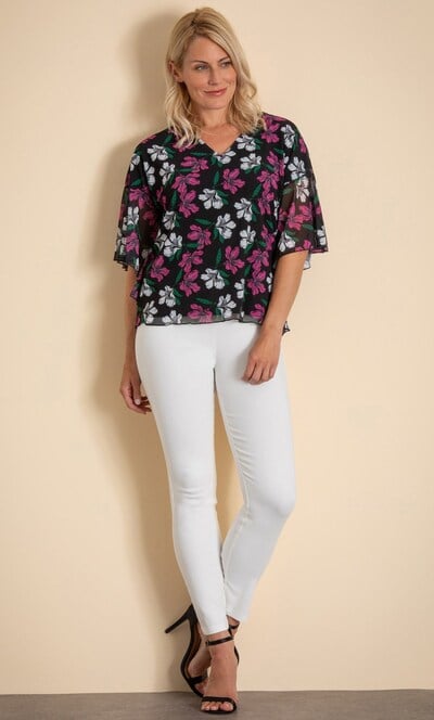 Floral Printed Angel Sleeve Mesh Top