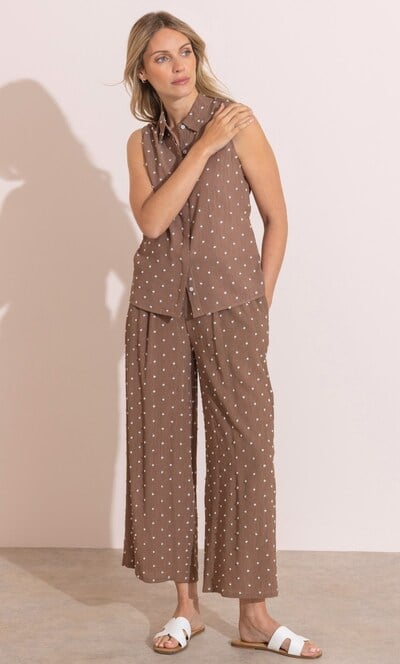 Textured Spotty Wide Leg Trousers