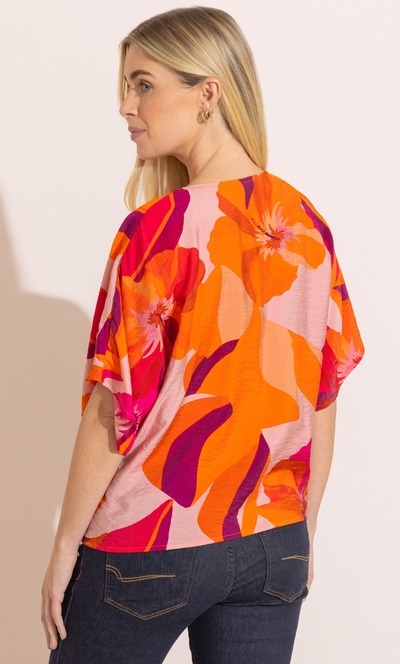 Bold Floral Printed Tie Front Top