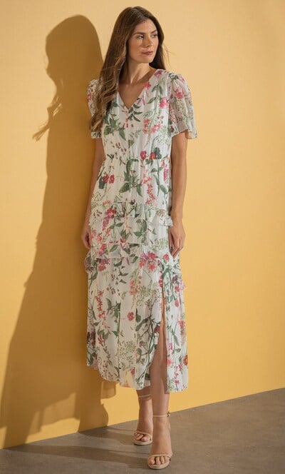 Garden Print Frilled Maxi Dress