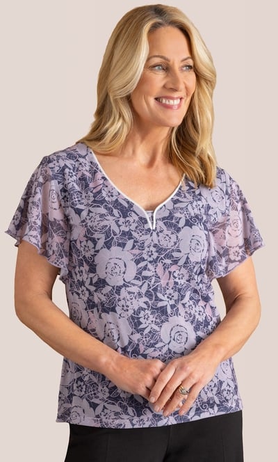 Anna Rose Floral Print Mesh Top