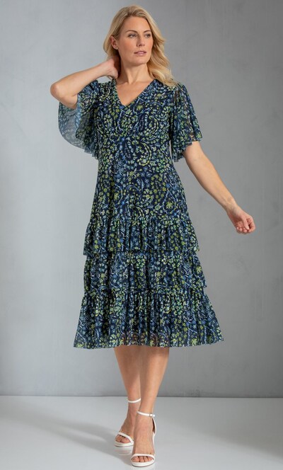 Floral Printed Frill Mesh Dress