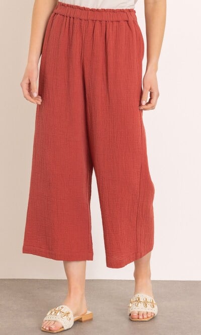 Wide Leg Cropped Cotton Pull On Trousers