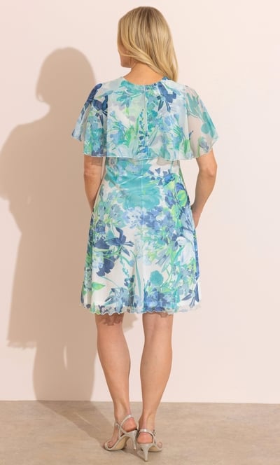 Anna Rose Bias Cut Cape Sleeve Printed Dress