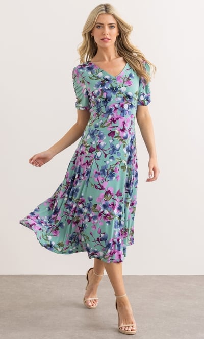 Floral Watercolour Print  V Neck Dress