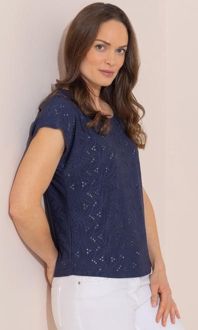Embroidered Eyelet Jersey Top