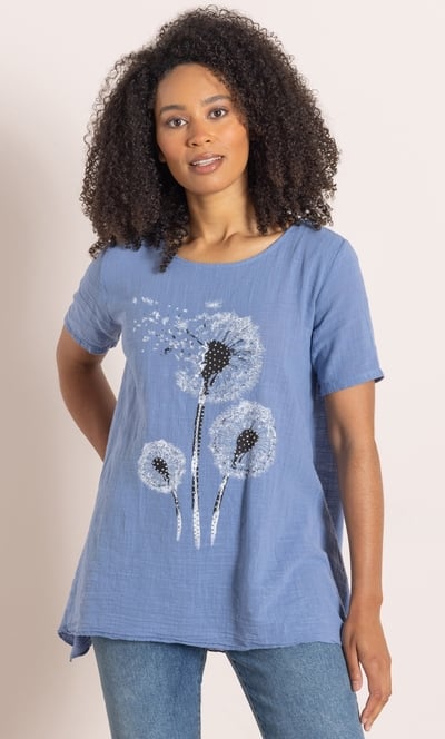 Dandelion Printed Short Sleeve Cotton Top