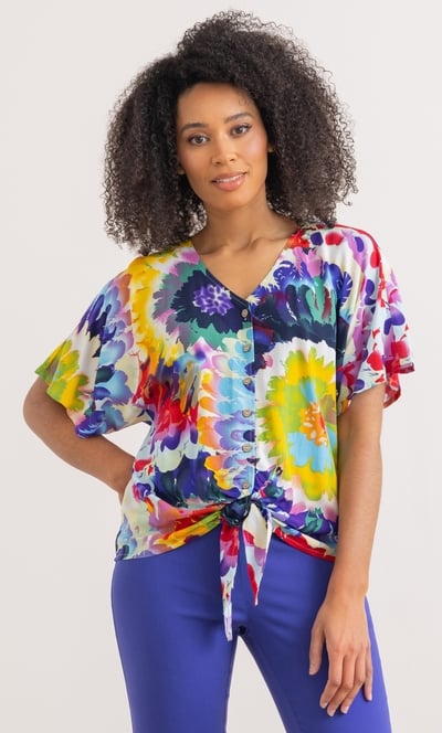 Bold Floral Print Tie Top