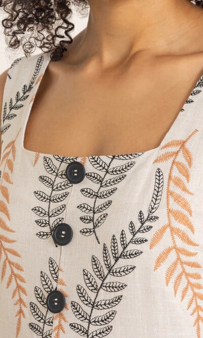 Leaf Embroidered Sleeveless Dress