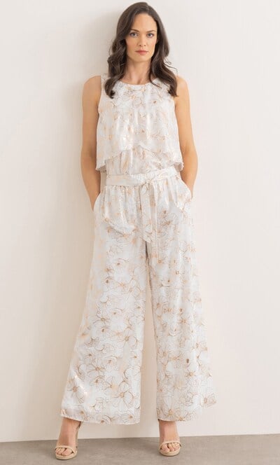 Floral Foil Print Wide Leg Trousers