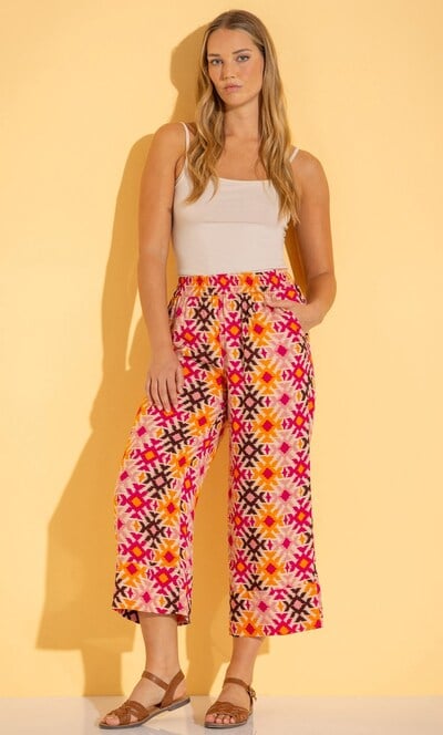 Aztec Print Cropped Wide Leg Trousers