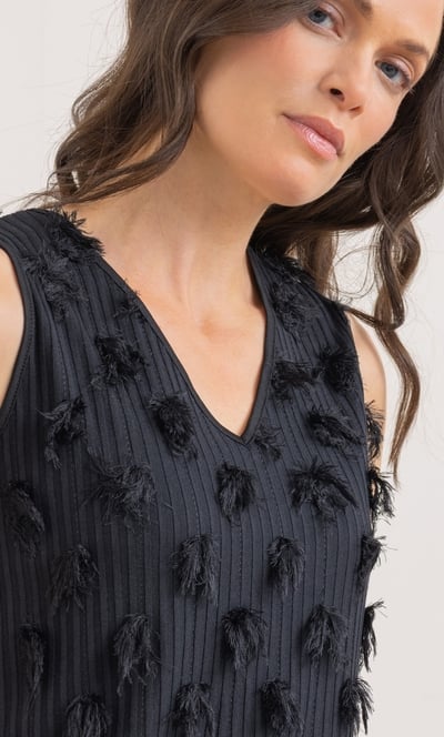 Sleeveless Striped Feather Detail Top