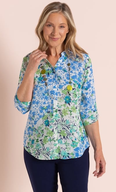 Anna Rose Garden Print Blouse With Necklace