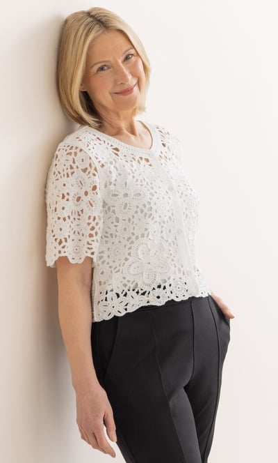 Anna Rose Embellished Short Sleeve Crochet Cardigan