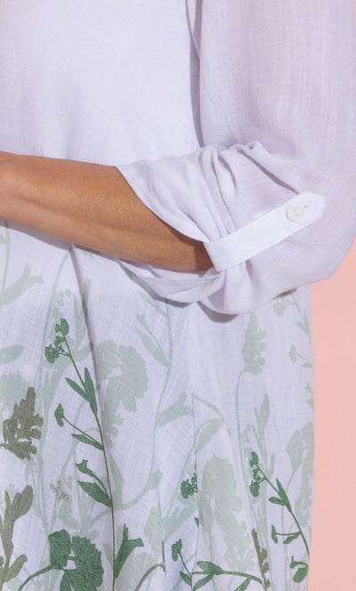 Botanical Printed Dipped Hem Tunic Top