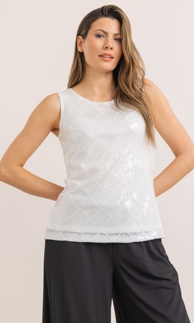 Sequinned Sleeveless Mesh Top