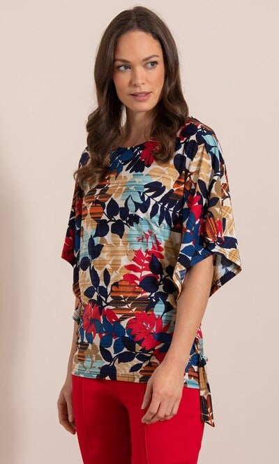 Leaf Printed Jersey Side Tie Top