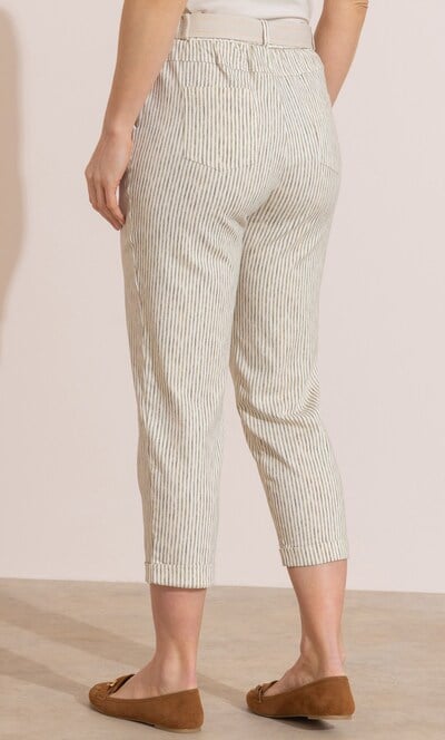 Cropped Tapered Pull On Striped Trousers
