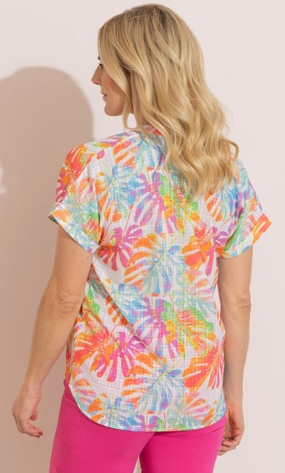 Anna Rose Leaf Printed Short Sleeve Top