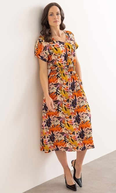 Printed Smocked Waist Midi Dress