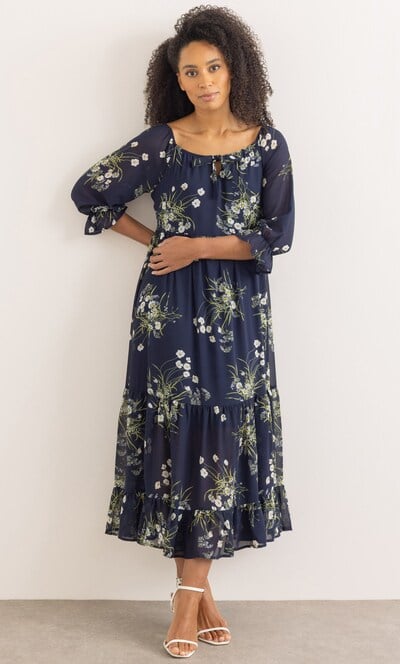 Garden Print Tiered Midaxi Dress