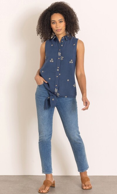 Embroidered Sleeveless Cotton Top