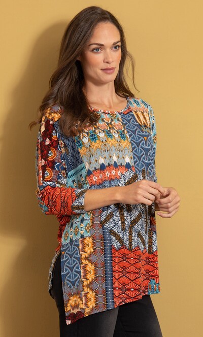 Printed Asymmetric Hem Top