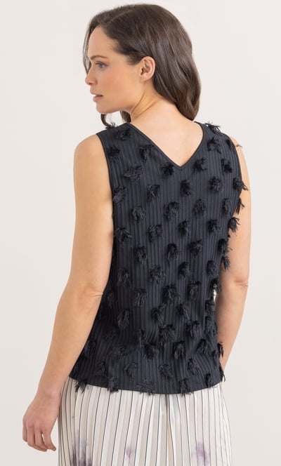 Sleeveless Striped Feather Detail Top