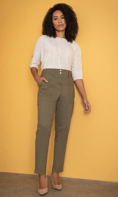 Cotton Blend Slim Leg Trousers
