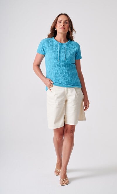 Anna Rose Textured Tie Neck Top