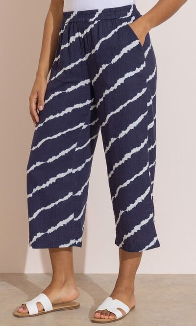 Printed Wide Leg Cropped Cotton Trousers